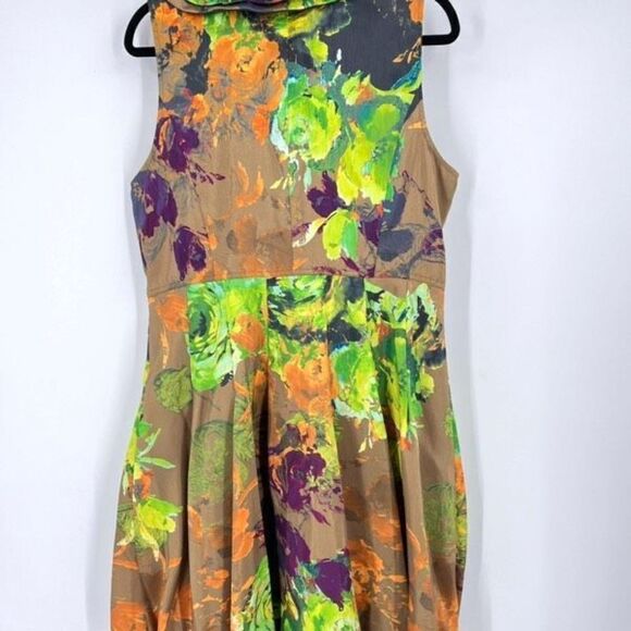 NWT Samuel Dong Womens Sleeveless Cross Tie Front Bubble Dress Green Tan Large - Picture 8 of 11